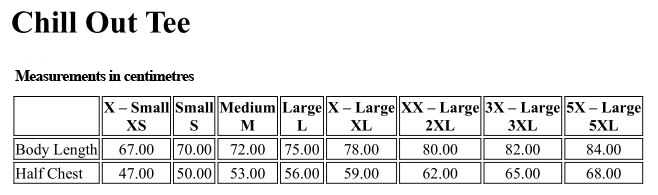 Size chart for T-shirt La Catrina White Men's