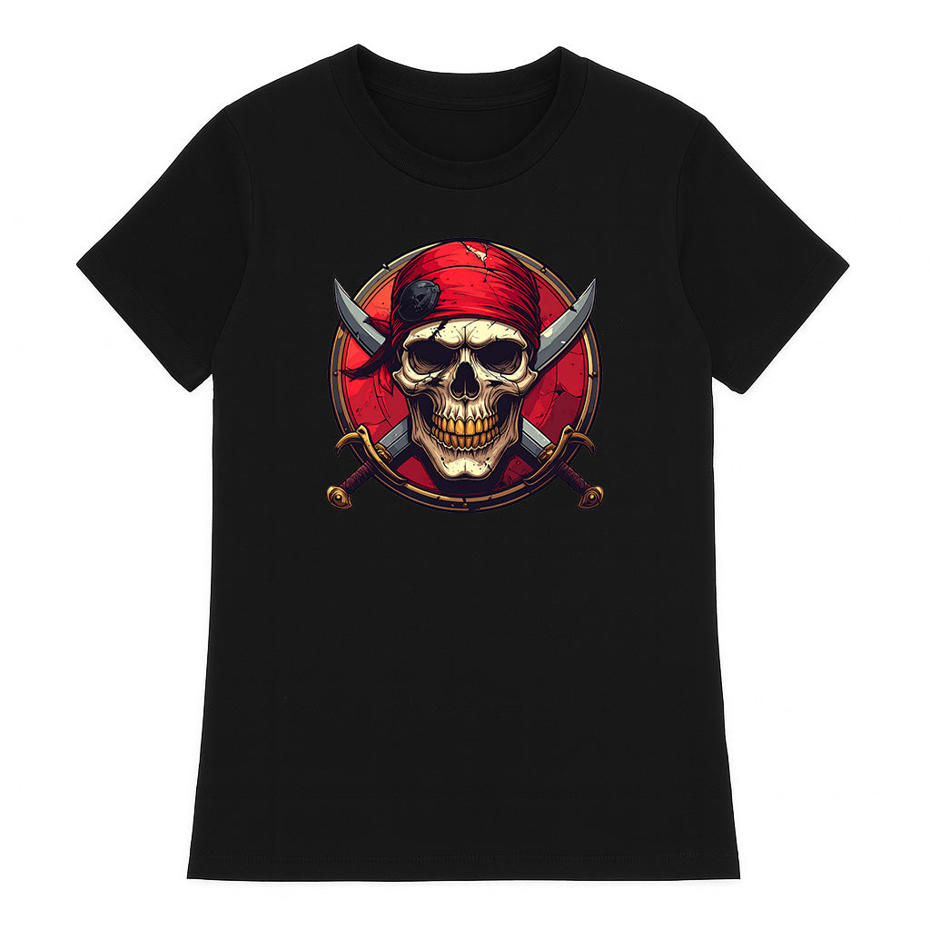 T-shirt Pirate Red Bandanna Black Women's